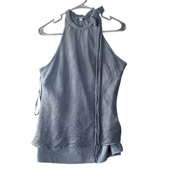 Express Womens Blouse Black Crew Neck Tie Tank 100% Silk Lined Side Zip XL - Picture 1 of 11